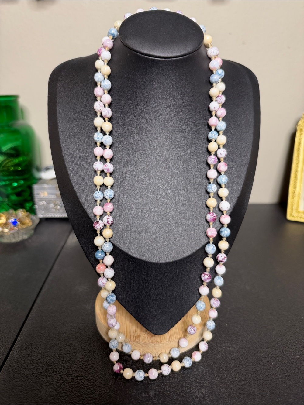 Vintage Pastel Multi-Color Glass Beaded Long Necklace